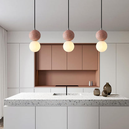 Suspension en verre double globe terrazzo design scandinave