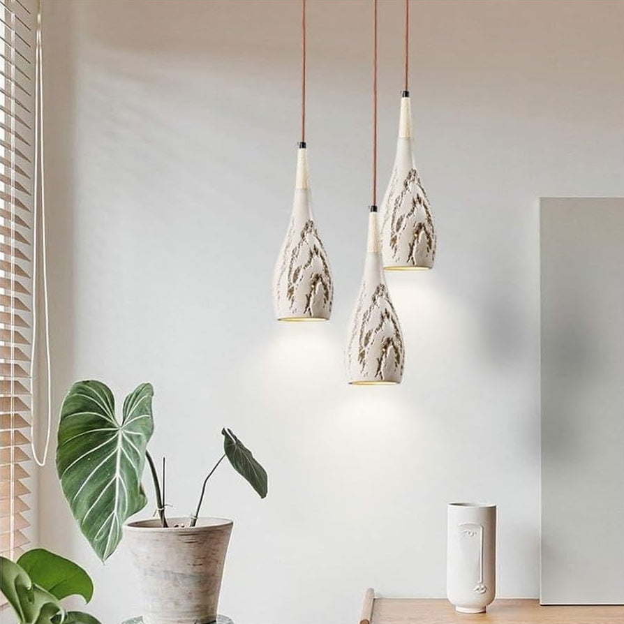 Suspension allongée rainurée terre cuite scandinave