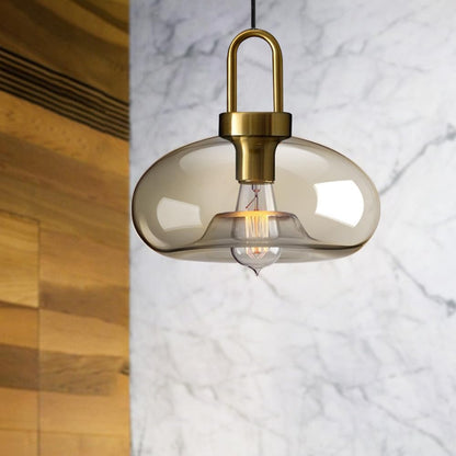 Suspension verre fumé ovale vintage