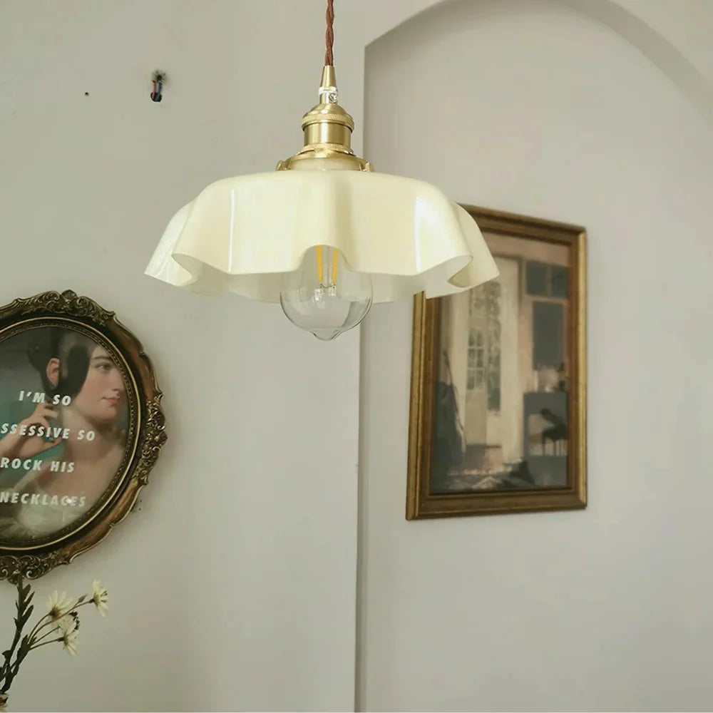 Suspension en verre et cuivre voile design vintage