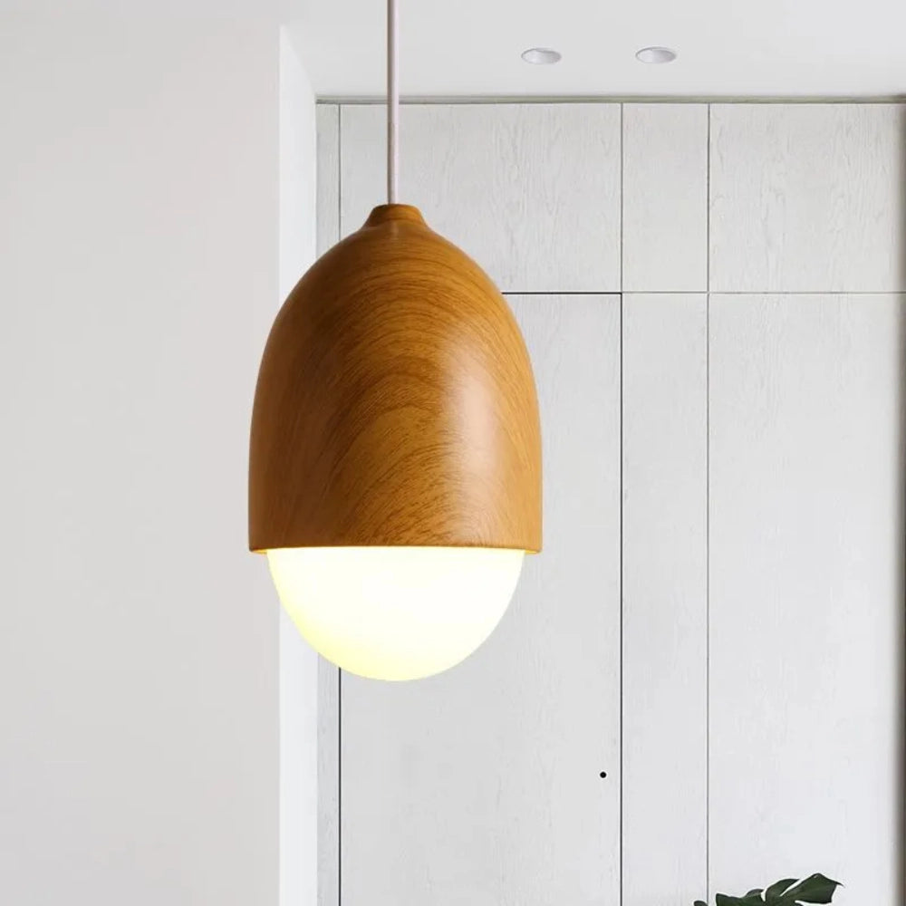 Suspension bois globe allongé design scandinave