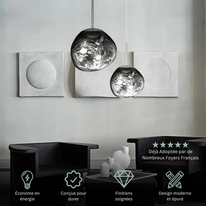 Suspension verre globe asymétrique nacré design