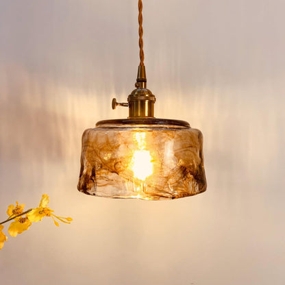 Suspension laiton et verre fumé design vintage cloche