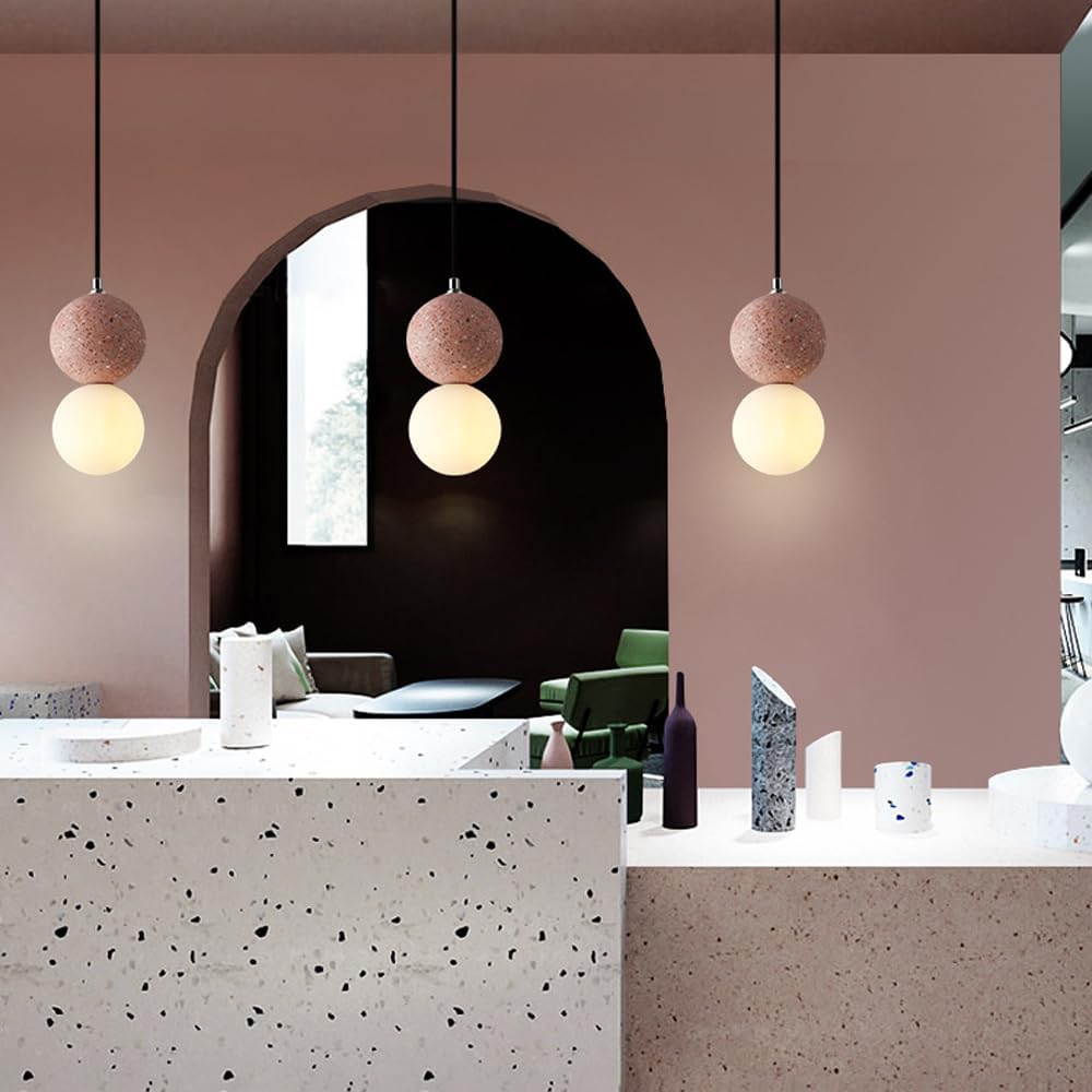 Suspension en verre double globe terrazzo design scandinave