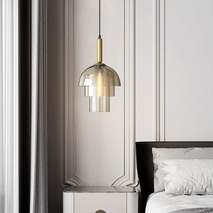 Suspension art déco en verre fumé triple cloche