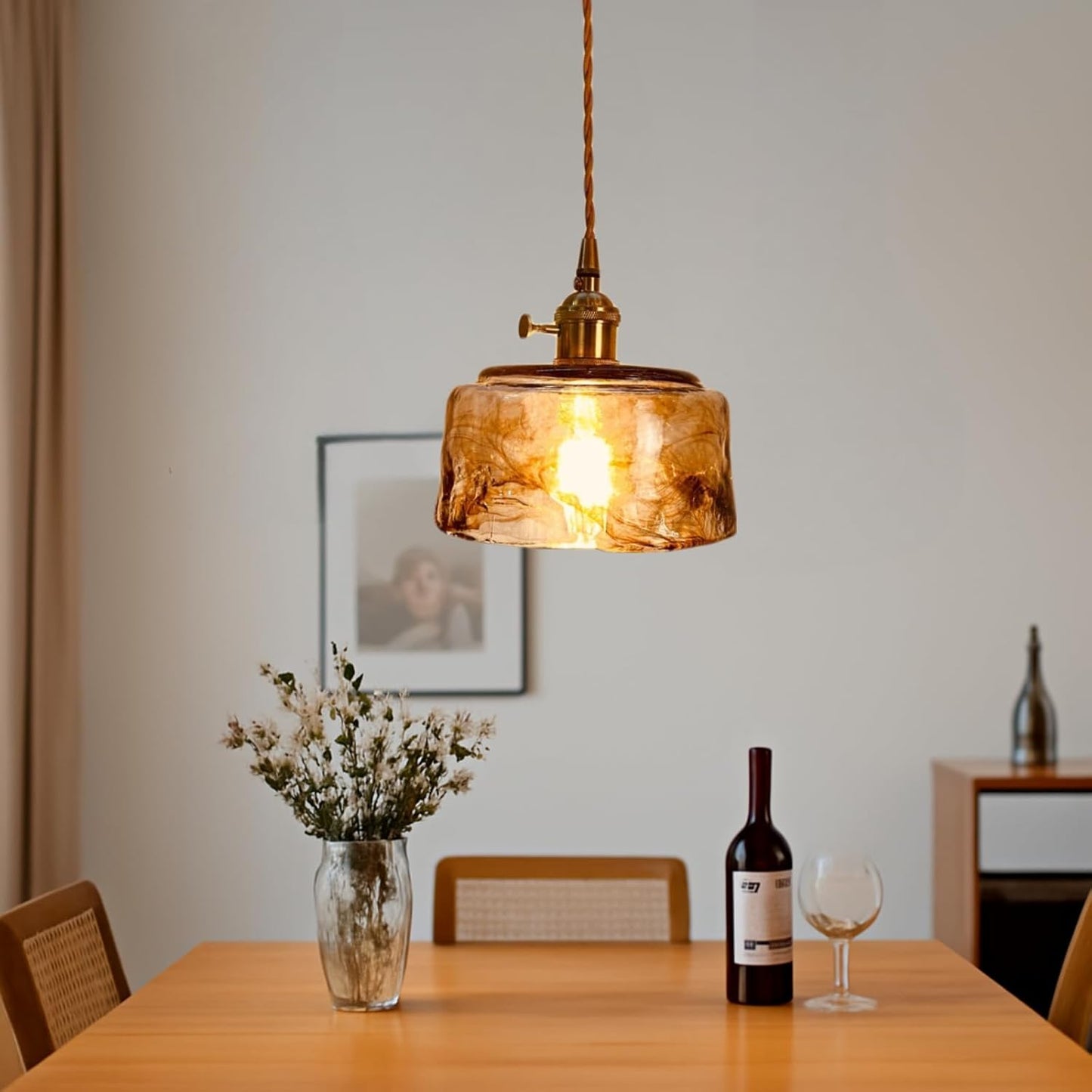 Suspension laiton et verre fumé design vintage cloche