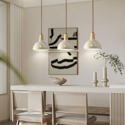 Suspension globe ajouré pois terre cuite bois scandinave