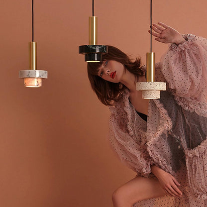 Suspension cylindrique marbre et cuivre doré design art déco