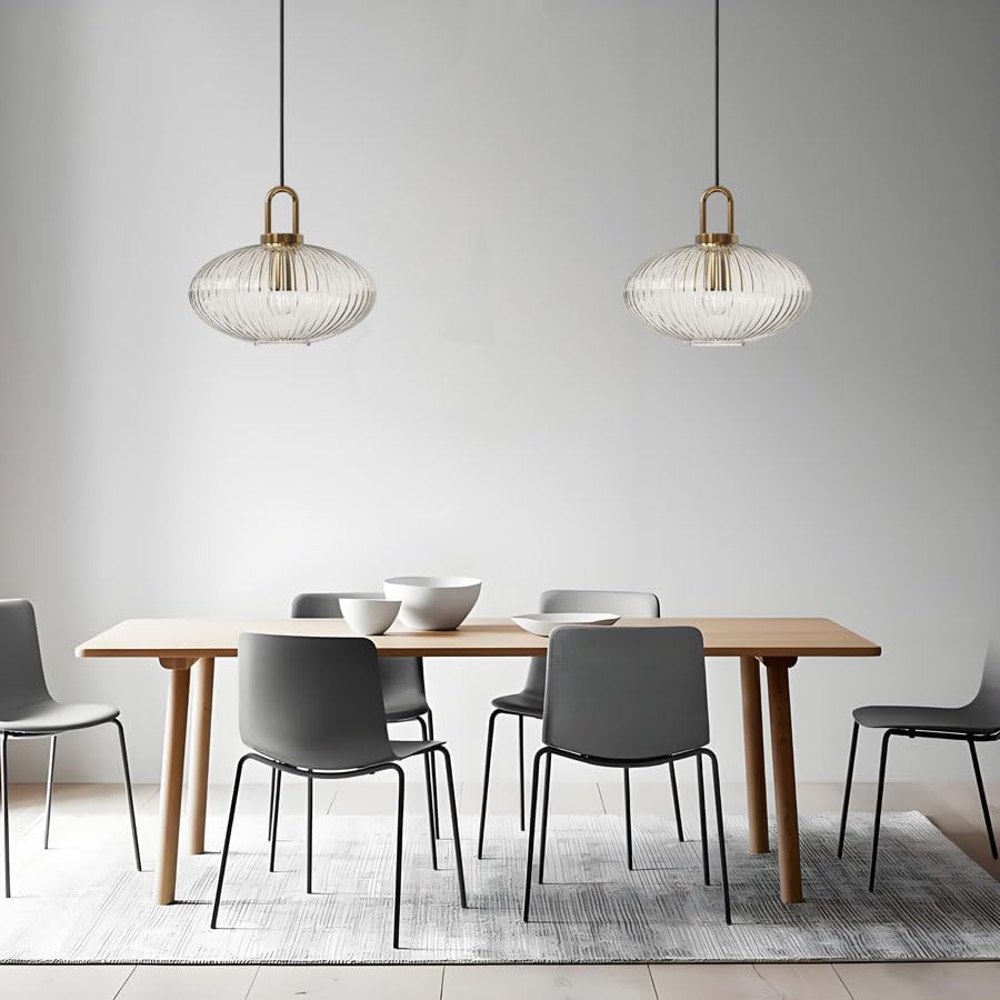 Suspension art déco en verre cannelé design ovale