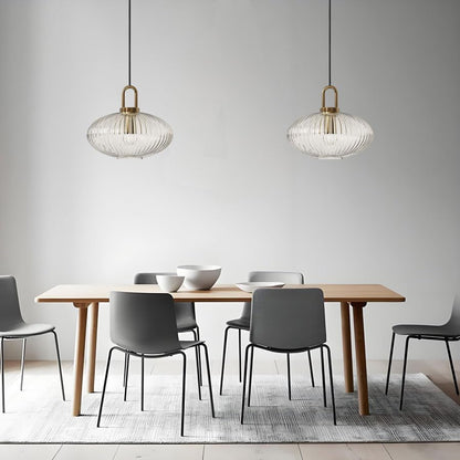 Suspension art déco en verre cannelé design ovale