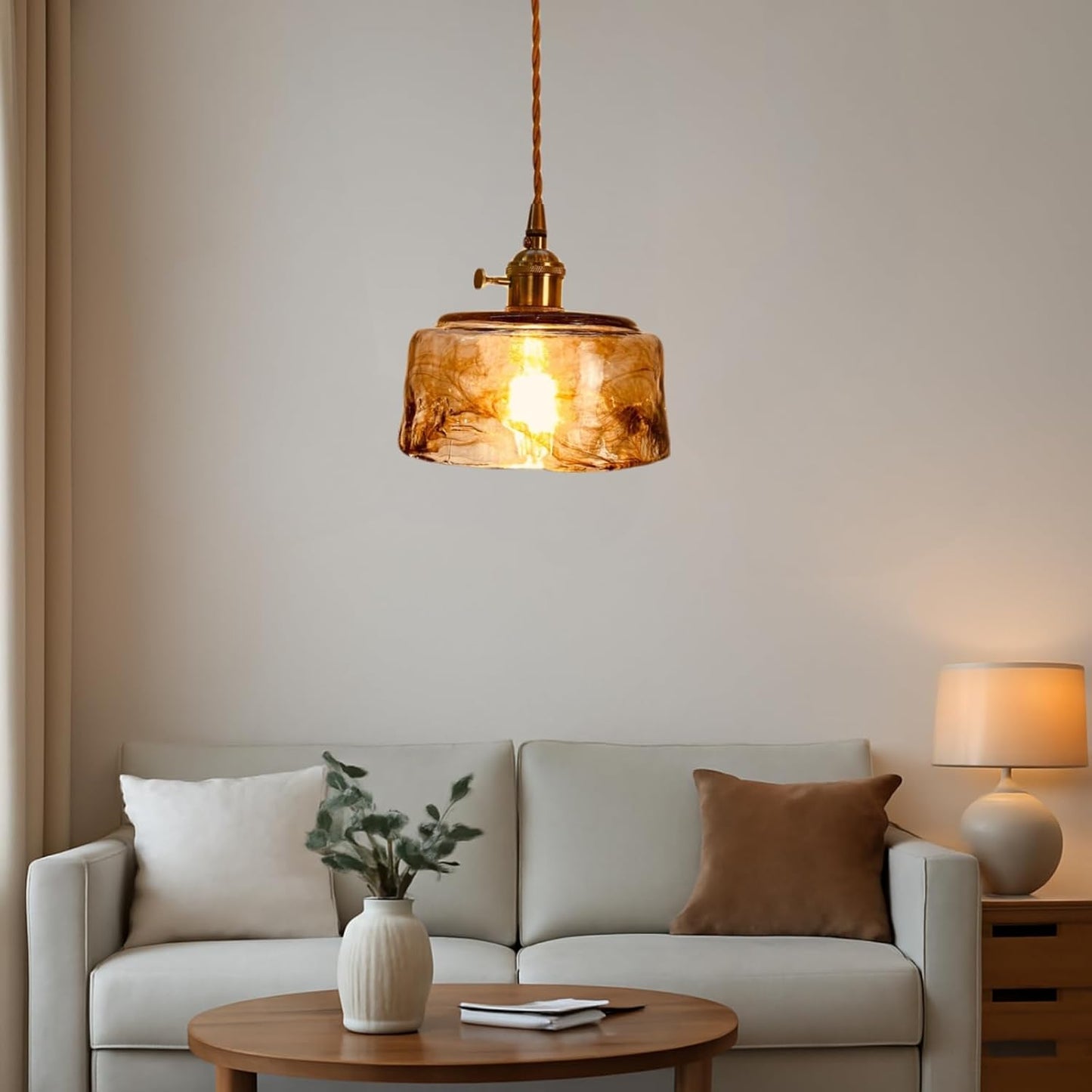 Suspension laiton et verre fumé design vintage cloche