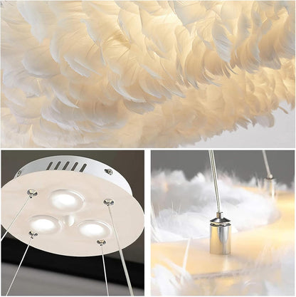 Suspension anneau en plumes colorées design art déco