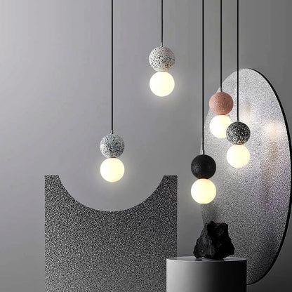 Suspension en verre double globe terrazzo design scandinave