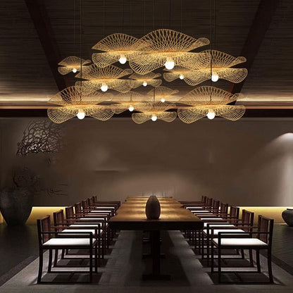 Suspension bambou ajourée double voile moderne