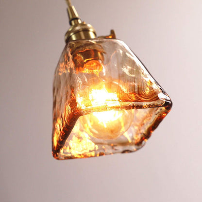 Suspension laiton et verre fumé design vintage carré évasé