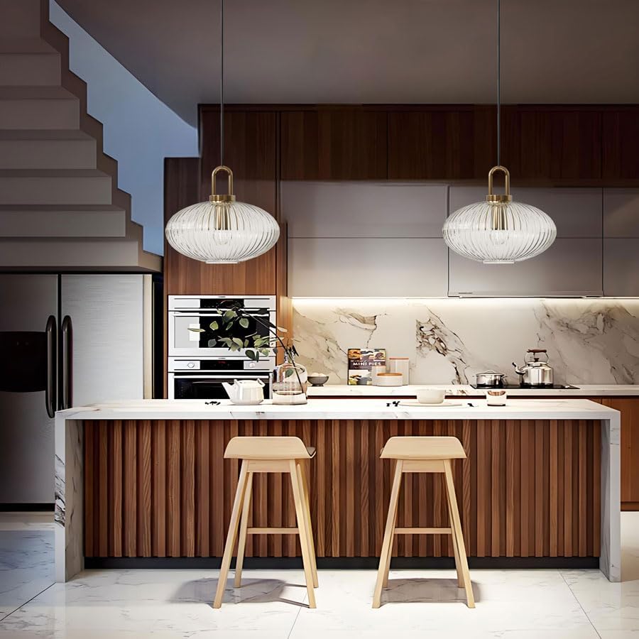 Suspension art déco en verre cannelé design ovale