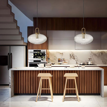 Suspension art déco en verre cannelé design ovale