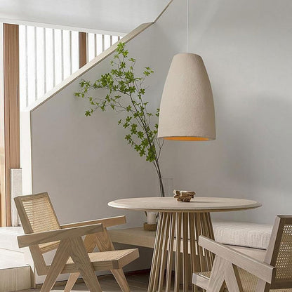 Suspension cloche allongée effet terre cuite beige bohème