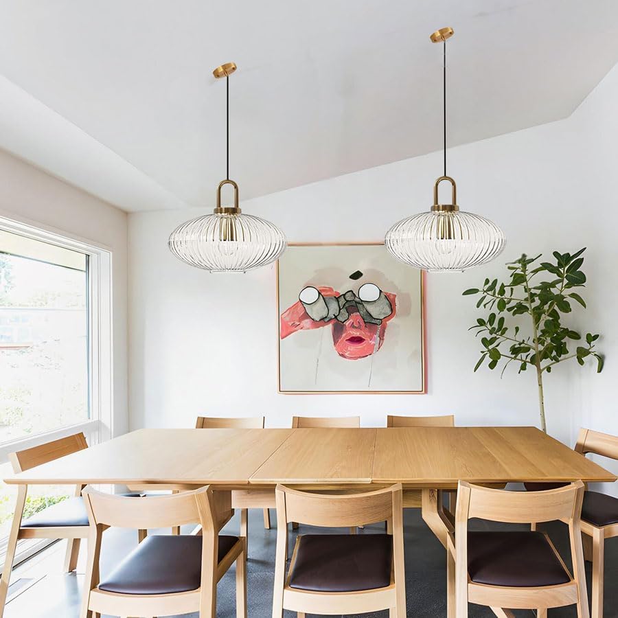 Suspension art déco en verre cannelé design ovale