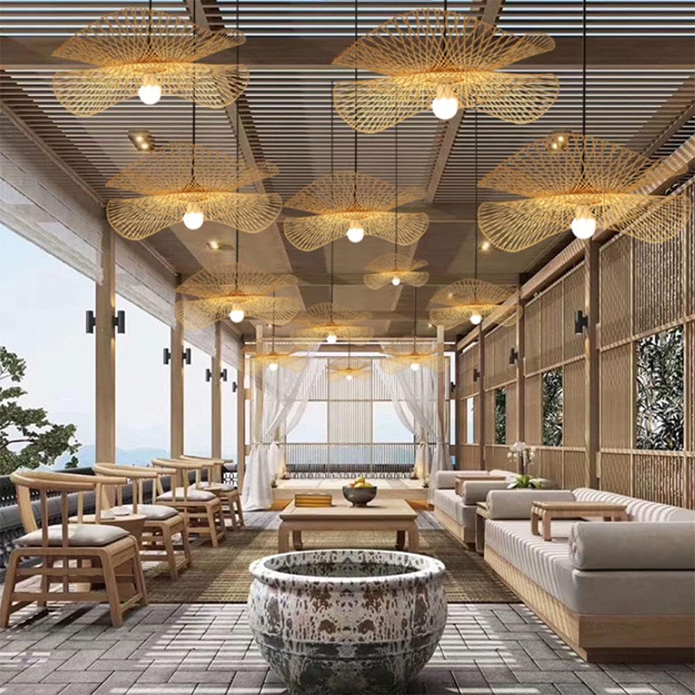 Suspension bambou ajourée double voile moderne