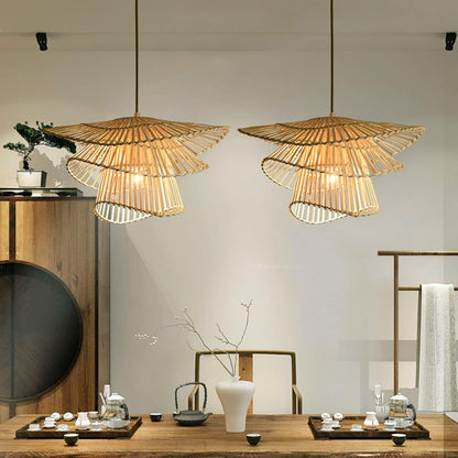 Suspension rotin et bambou vintage multicouches