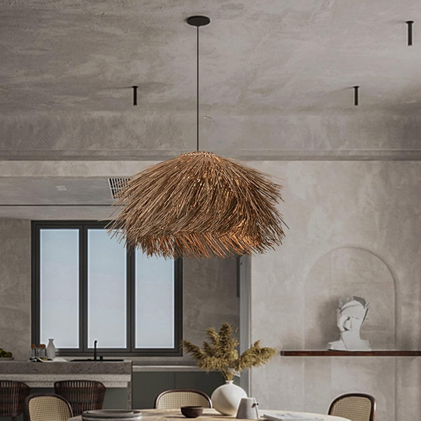 Suspension rotin paille vintage