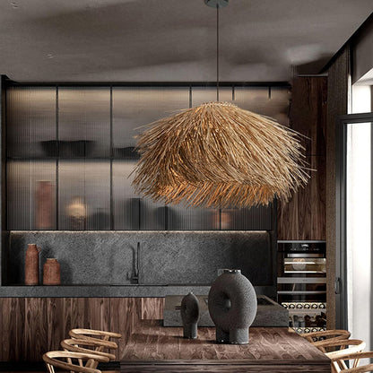 Suspension rotin paille vintage