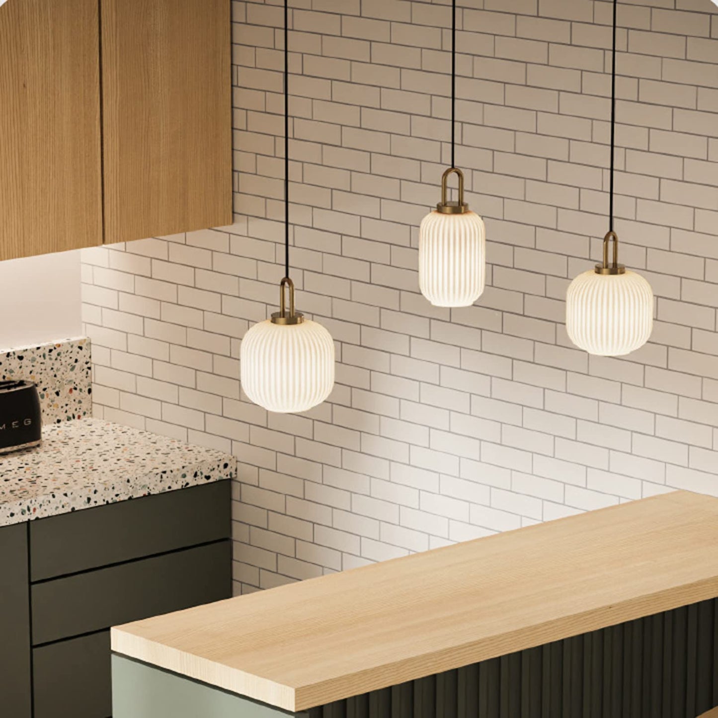 Suspension art déco globe en verre cannelé