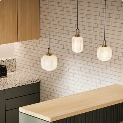 Suspension art déco globe en verre cannelé