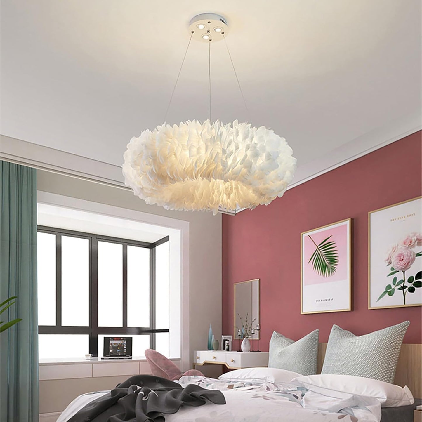 Suspension anneau en plumes colorées design art déco