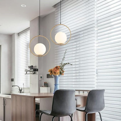Suspension moderne boule lumineuse anneau en laiton