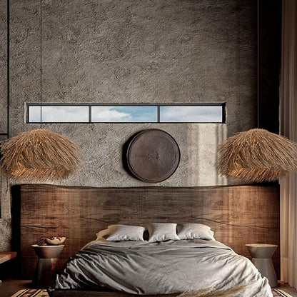 Suspension rotin paille vintage