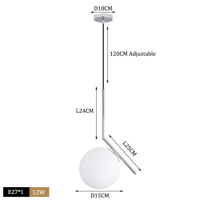 Suspension moderne boule lumineuse tige pliée en laiton 1 ( à split)