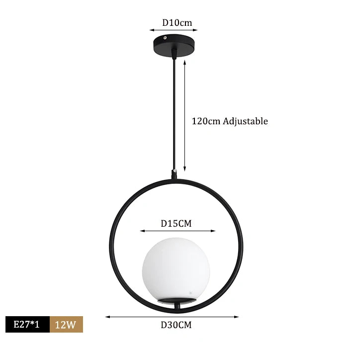 Suspension moderne boule lumineuse tige pliée en laiton 1 ( à split)