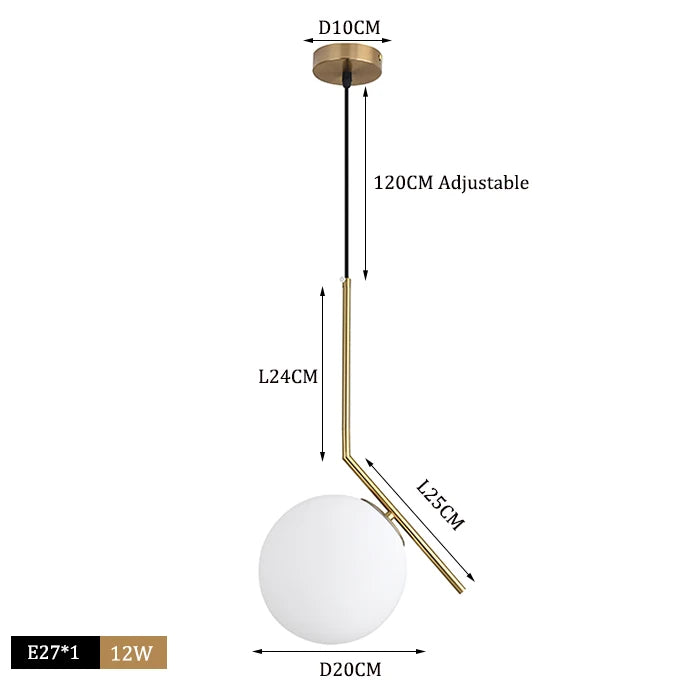 Suspension moderne boule lumineuse tige pliée en laiton 1 ( à split)