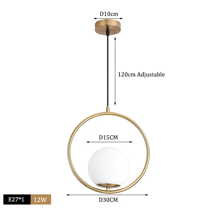 Suspension moderne boule lumineuse tige pliée en laiton 1 ( à split)