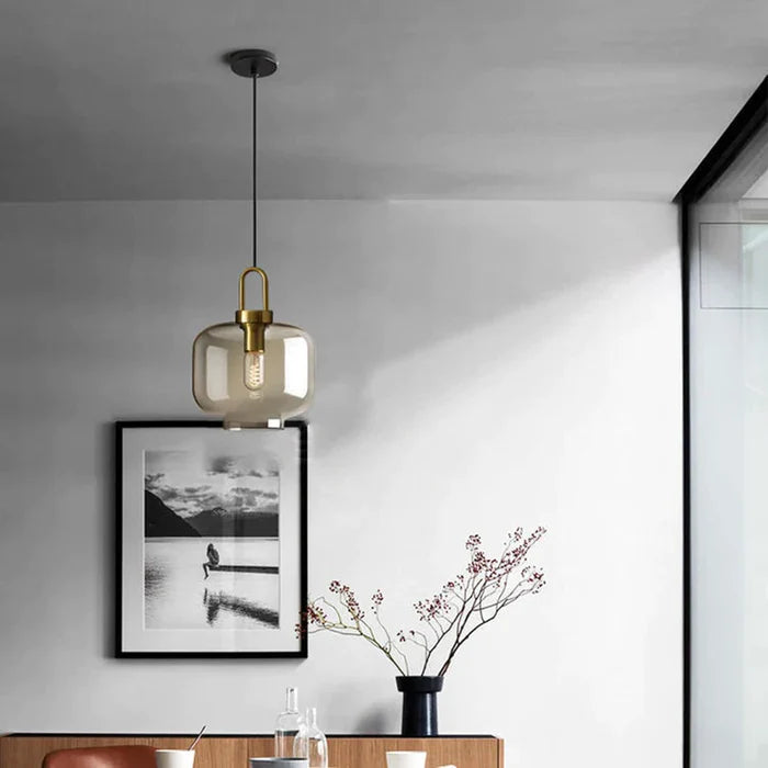 Suspension verre fumé lanterne vintage