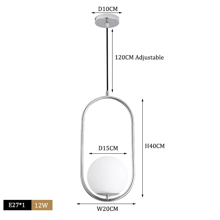 Suspension moderne boule lumineuse tige pliée en laiton 1 ( à split)