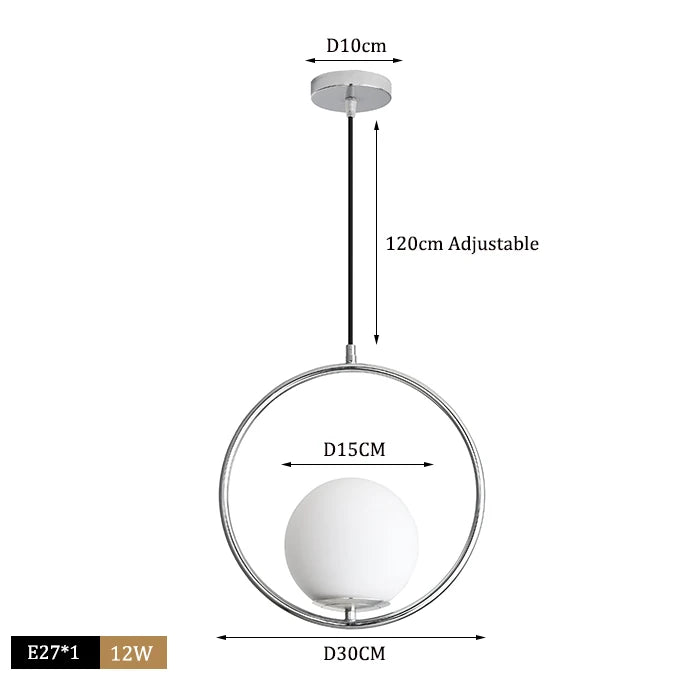 Suspension moderne boule lumineuse tige pliée en laiton 1 ( à split)