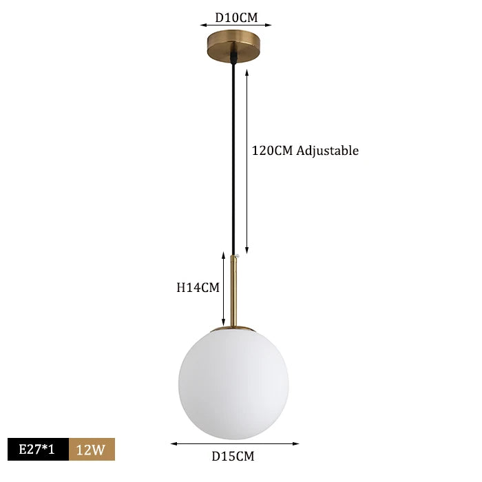 Suspension moderne boule lumineuse tige pliée en laiton 1 ( à split)