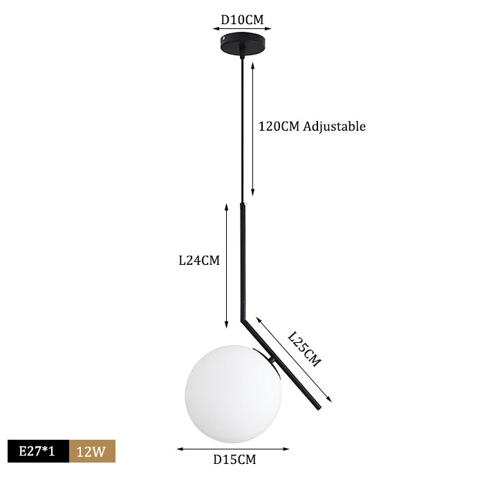 Suspension moderne boule lumineuse tige pliée en laiton 1 ( à split)