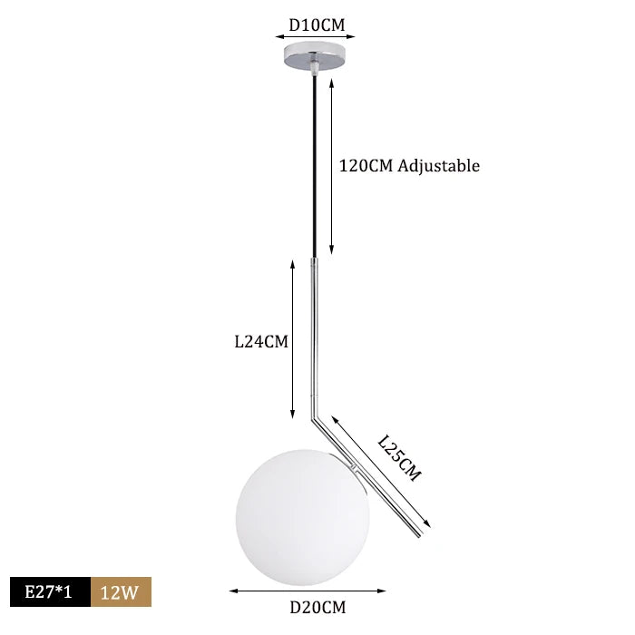 Suspension moderne boule lumineuse tige pliée en laiton 1 ( à split)