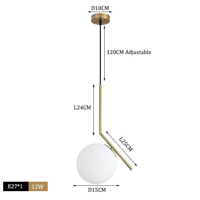 Suspension moderne boule lumineuse tige pliée en laiton 1 ( à split)