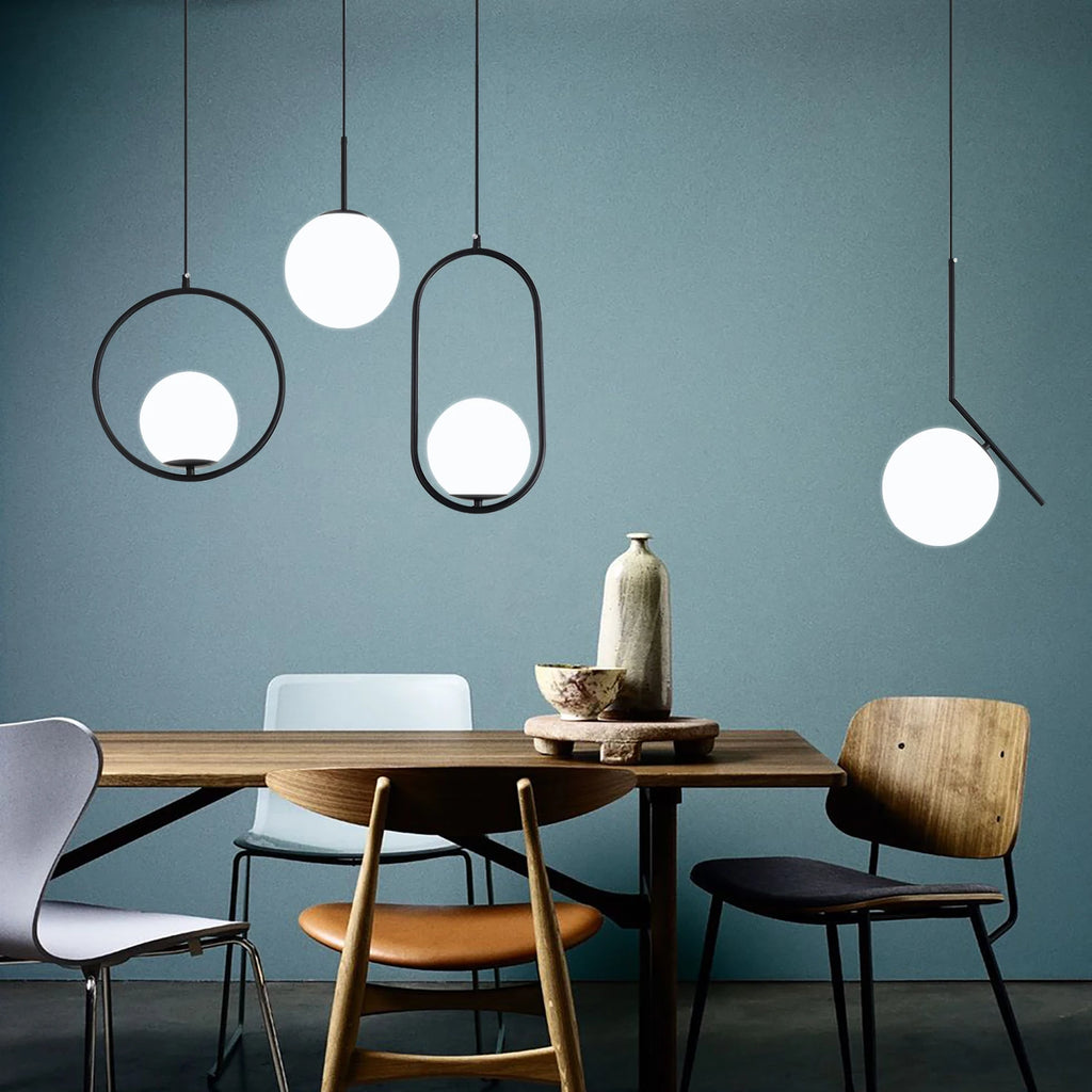 Suspension moderne boule lumineuse tige pliée en laiton 1 ( à split)
