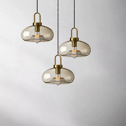 Suspension verre fumé ovale vintage