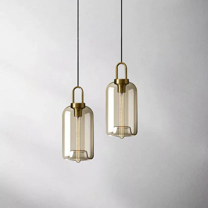 Suspension verre fumé allongée vintage