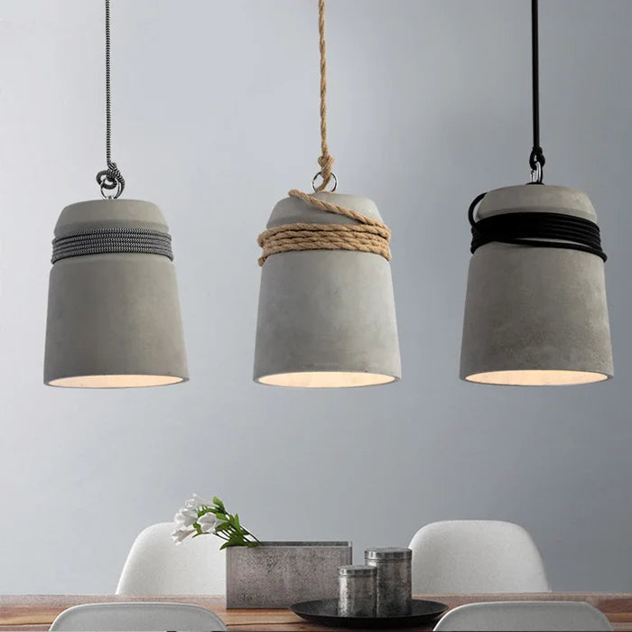 Suspension cloche ciment et corde design scandinave