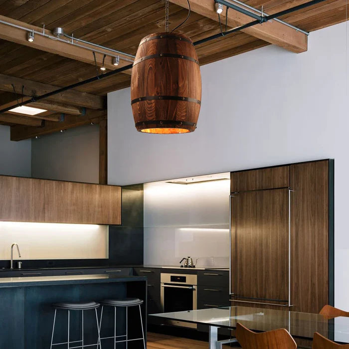 Suspension bois tonneau design industriel