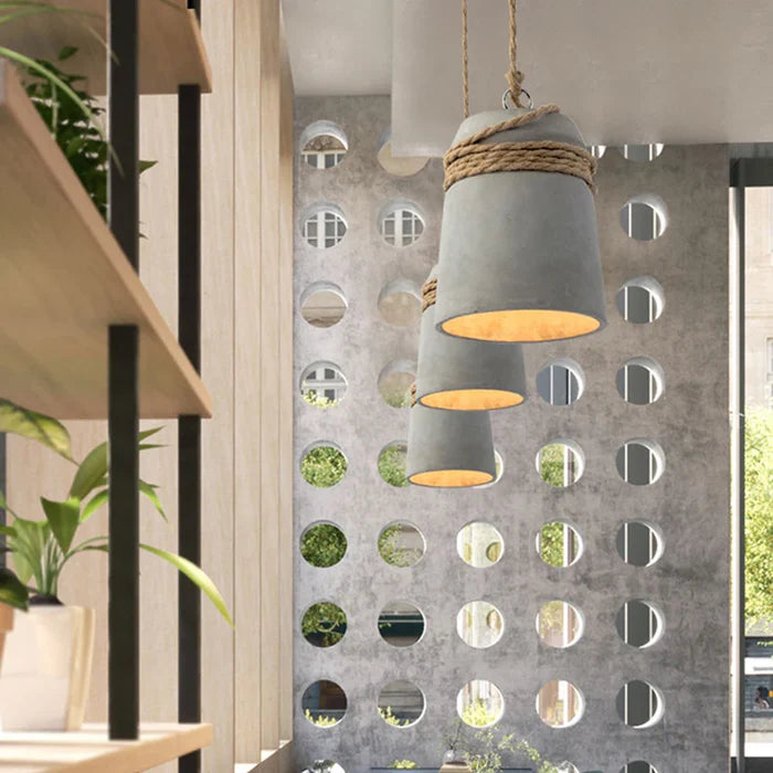 Suspension cloche ciment et corde design scandinave