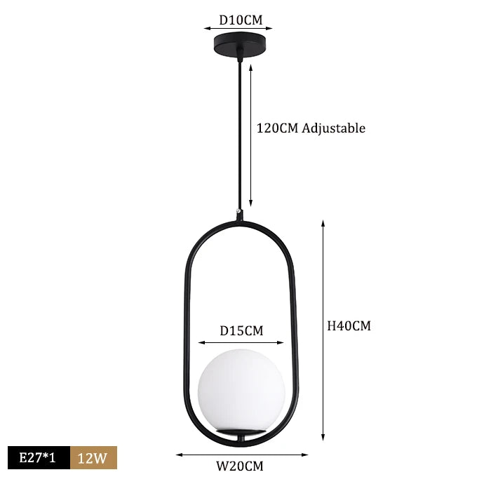 Suspension moderne boule lumineuse tige pliée en laiton 1 ( à split)